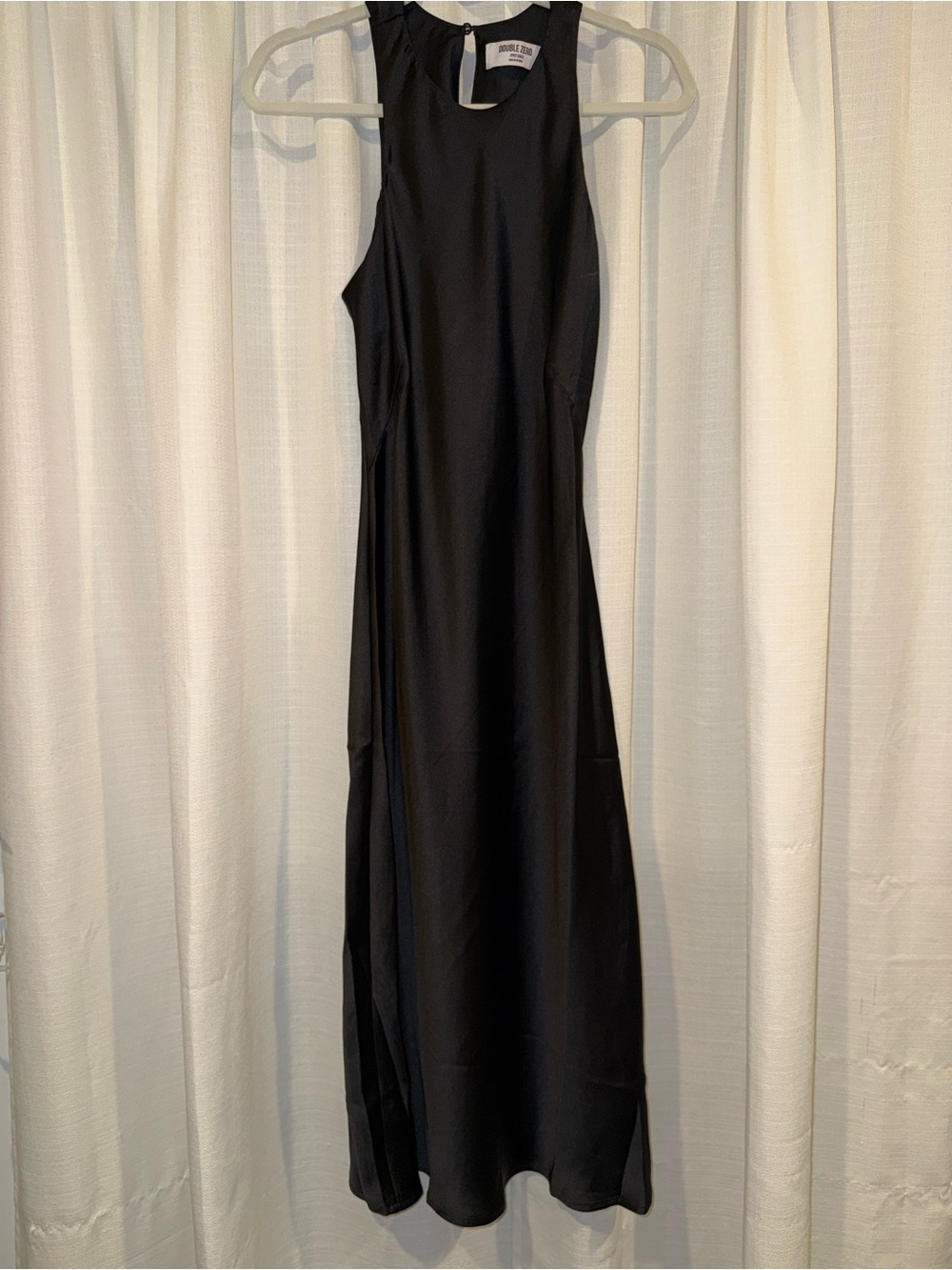 Double Zero Black Sleeveless Midi Dress with High Neck